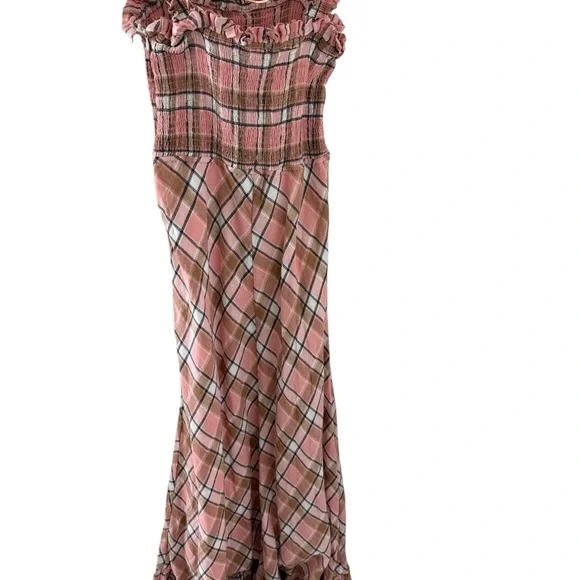 sundays Pink Plaid Smocked Maxi Dress with Ruffle Hem New with tags - Picture 4 of 11
